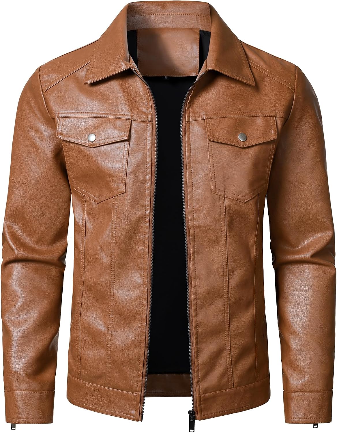 HOOD CREW Mens Leather Jacket Motorcycle Biker Jackets Casual Lightweight Faux Leather Outwear