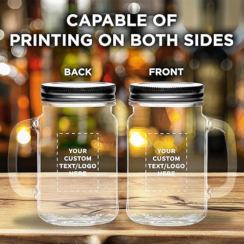 Miniatura 6 de Discount Promos Libbey Handle Mason Jars - Juego de 100 tarros con tapas, 16 onzas, texto personalizado, logotipo, estilo tradicional, bebida,