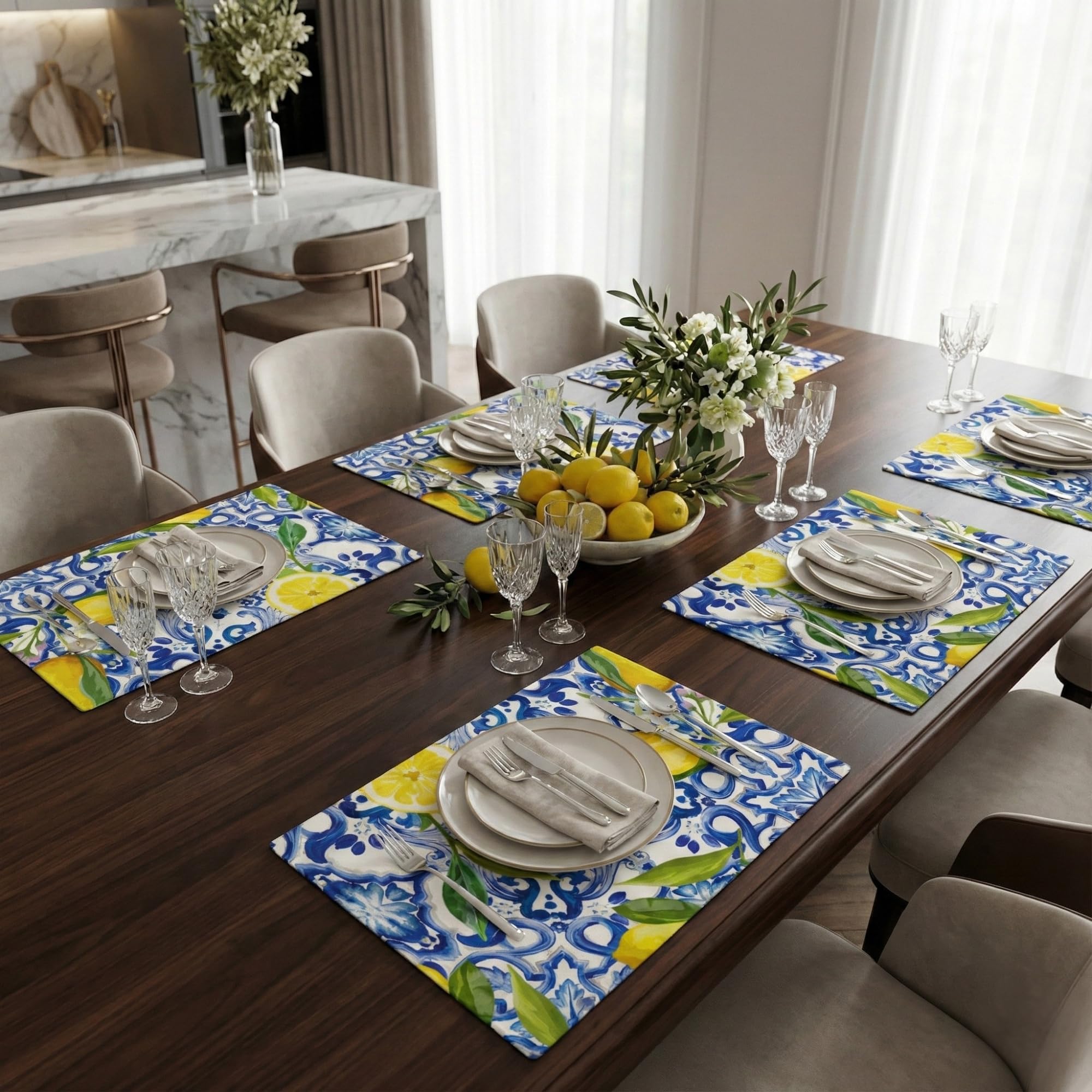 Set di 6 Tovagliette Americane Lavabili in Cotone, Tovagliette Colazione Americana con Limoni 45x30 cm, Diverse Decorazioni e Colori