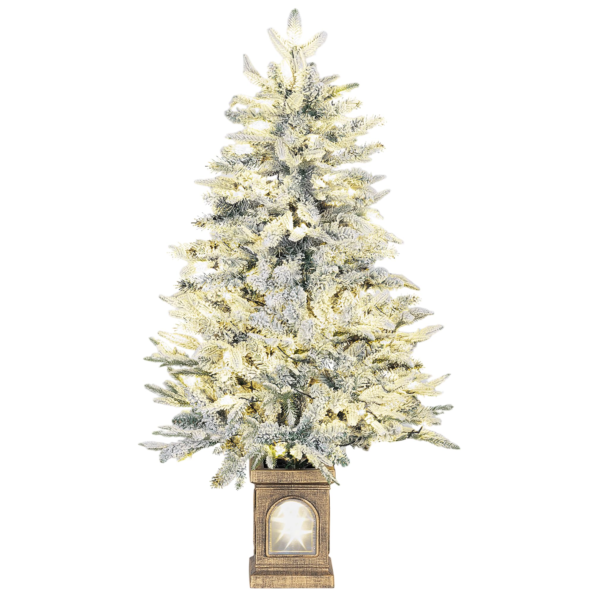 HOMCOM Weihnachtsbaum Künstlich 120 cm mit Schnee LED Leuchte Grün+Weiß
