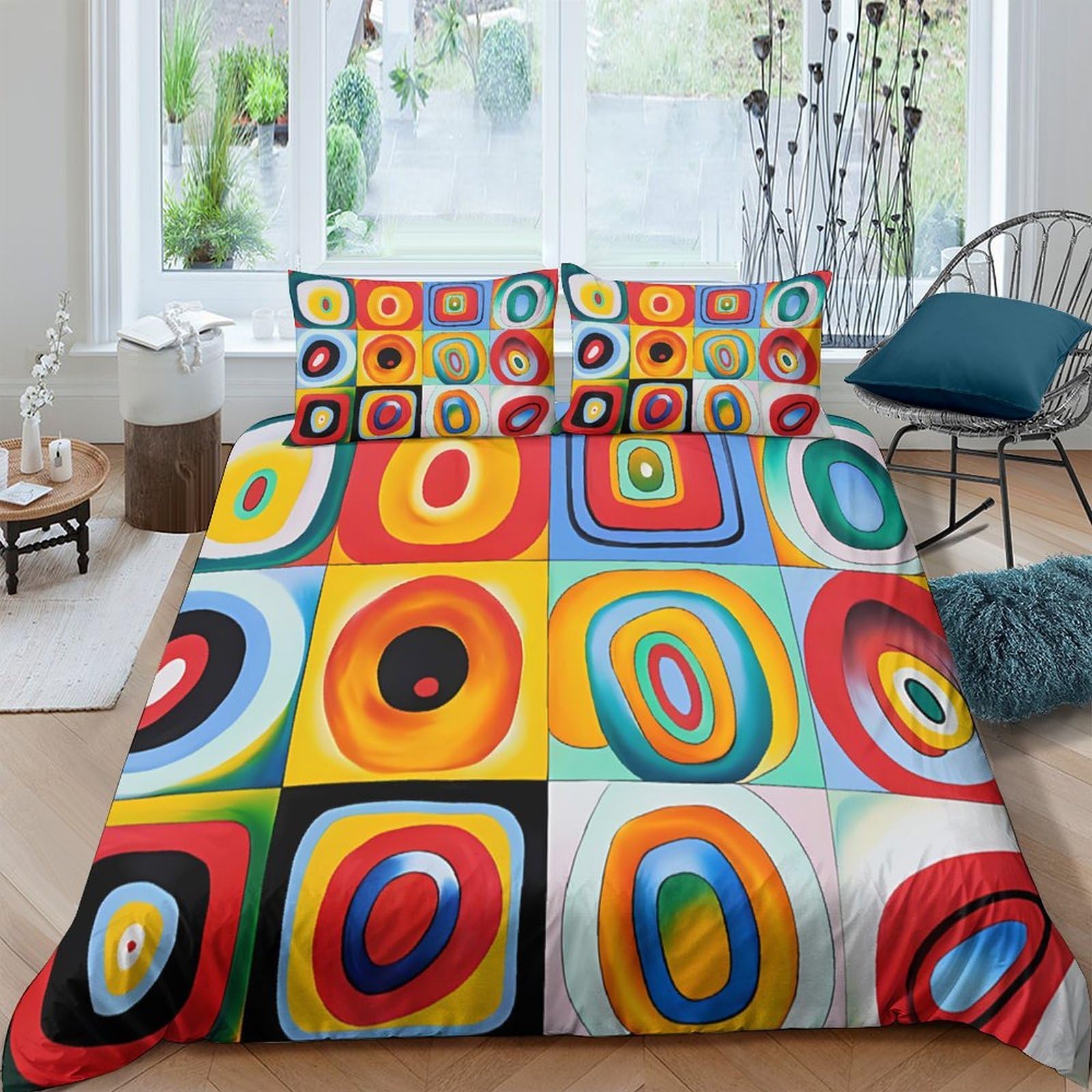 Ctjqhvkz Style-1 3D Printed Colorful Abstract Circles Fitted Sheet Microfiber Soft Breathable Geometric Mattress Cover Decor Single（135X200cm）