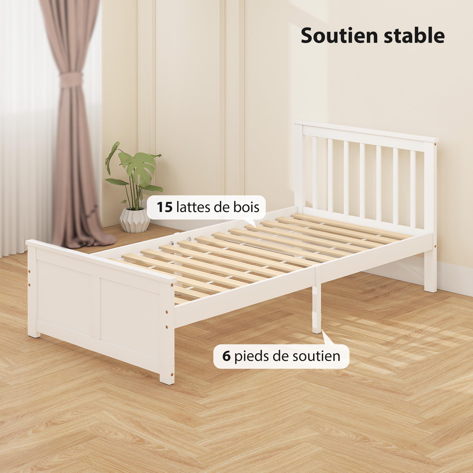 HOMCOM Cadre de Lit 90x190cm en Bois Massif Lit Coffre 2 Tiroirs Blanc
