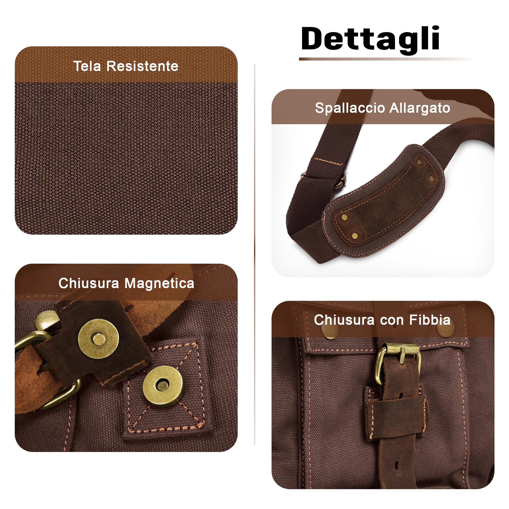 VARLIVOO Uomo Borse a Spalla Borsa a Tracolla da Uomo Messenger Borse14 Laptop Borse Ventiquattr'ore Scuola Viaggio Lavoro Università Tela Marrone B