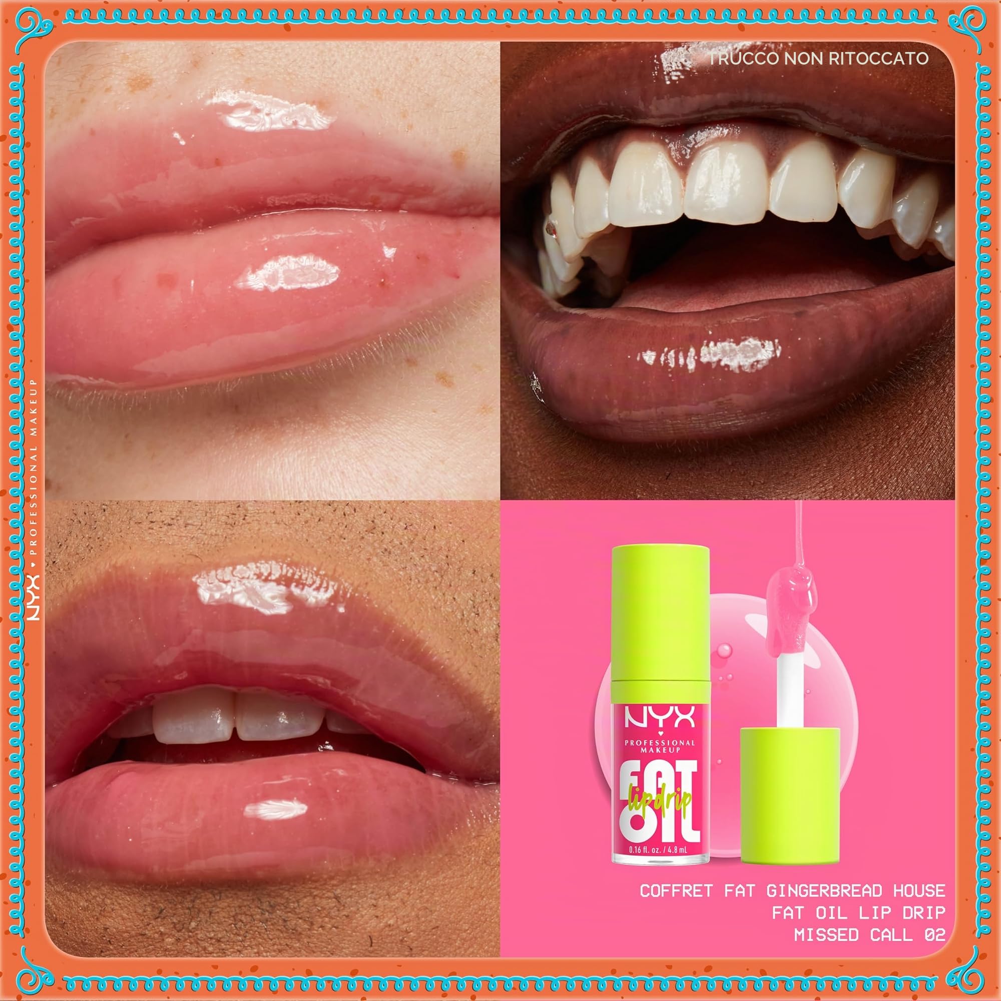 NYX Professional Makeup Holiday Fat Gingerbread House Kit Cofanetto Regalo Natale con 4 Gloss Fat Oil Lip Drip e 3 Balsami Labbra Fat Oil Slick Click - Confezione da 7