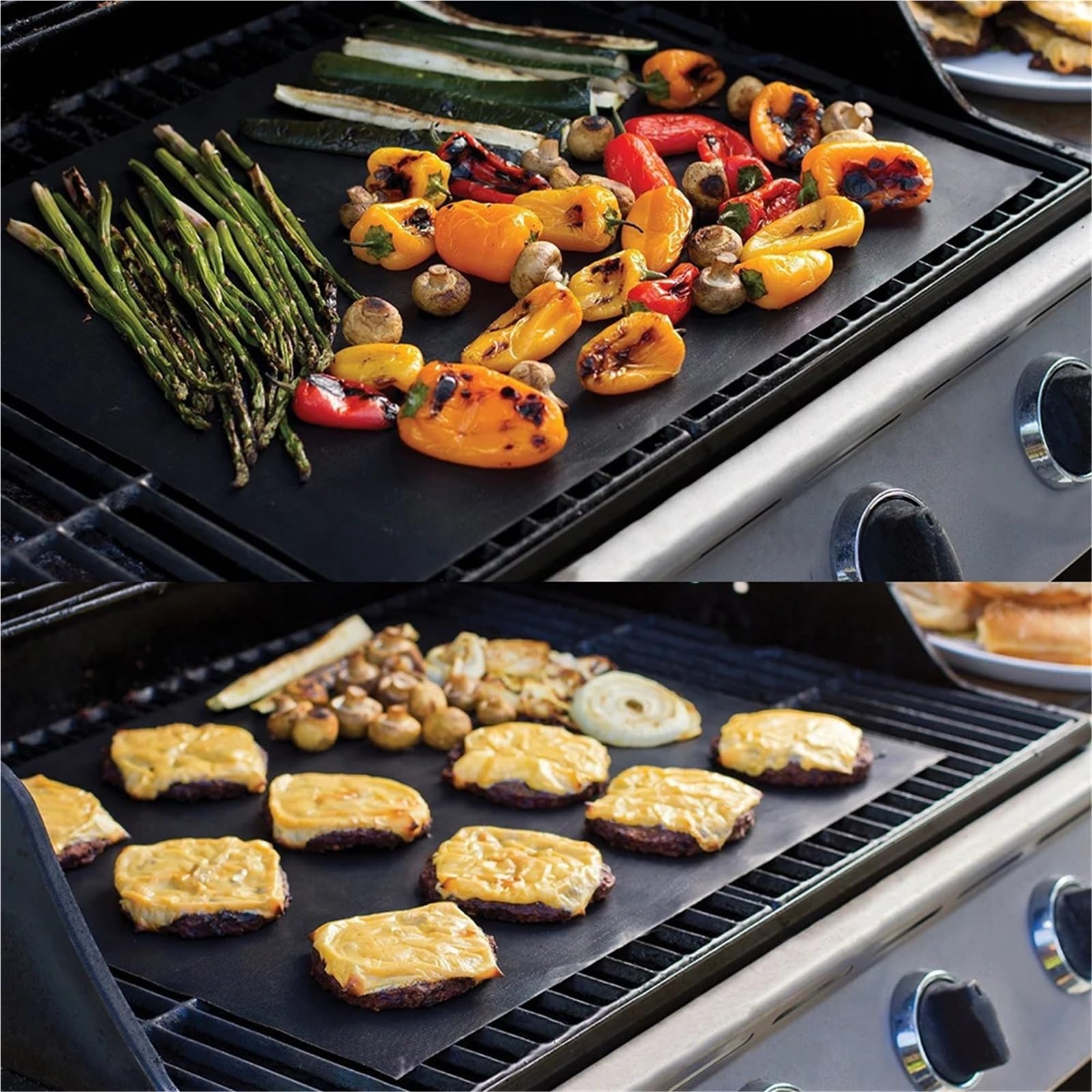 Ofenmatte 2 Stück wiederverwendbare Antihaft-Grillmatten-Pad, Backform, Brateinsatz for Grills, Mikrowellenherde(Black)