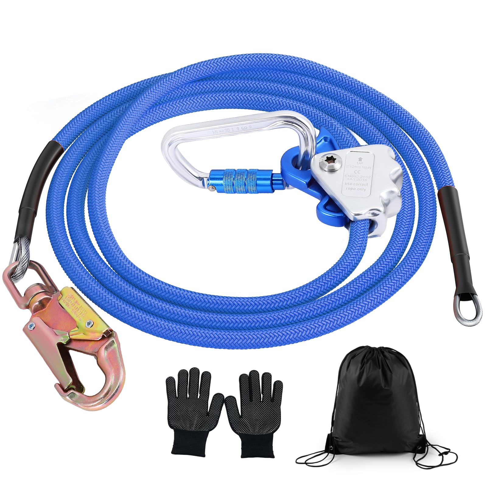 Flip Line Kits avec noyau de câble en acier, lanière en acier avec mousqueton à triple fermeture, cordon d'escalade réglable, pour arbres, arboriculteurs, anti-chute