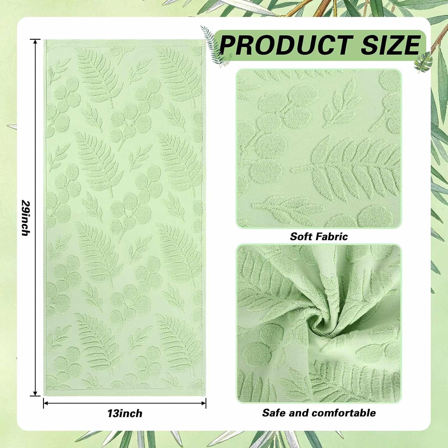 yuboo Sage Green Leaf Hand Towels Set of 2, 3D Tufted Cotton Soft Absorbent Decorative Towels for Bathroom & Kitchen, Coquette Fresh Fall Decor for College Dorm & Wedding Gifts 13"x29" image 3