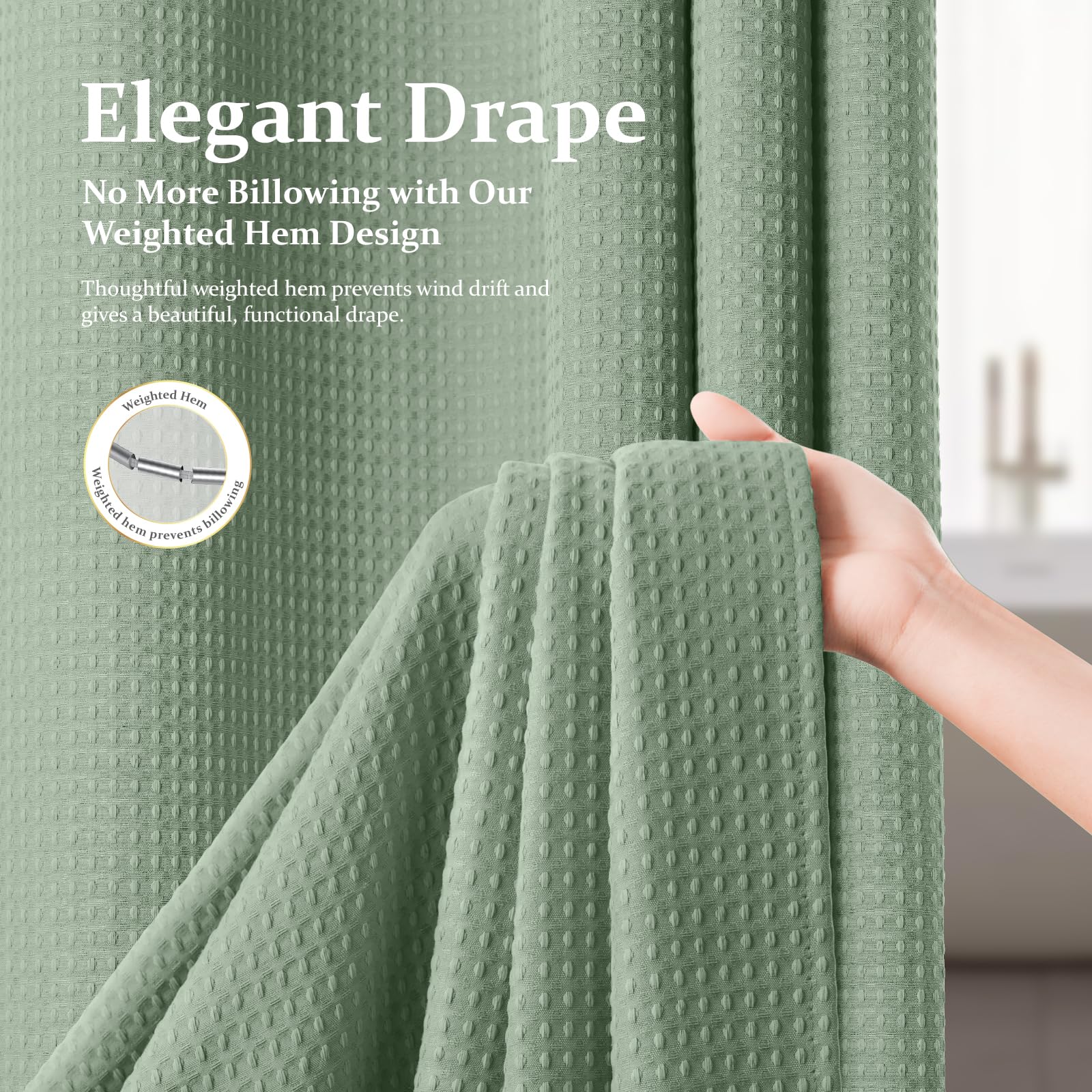 Dynamene Waffle Shower Curtain 256 GSM Heavy Duty Fabric 72'x72' Sage Green — product photo