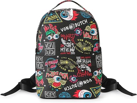 Von Dutch Small Backpack Stylish Multi?Purpose Backpack with Front Zip Pocket, Adjustable Straps, and Durable Design (Black Jax)