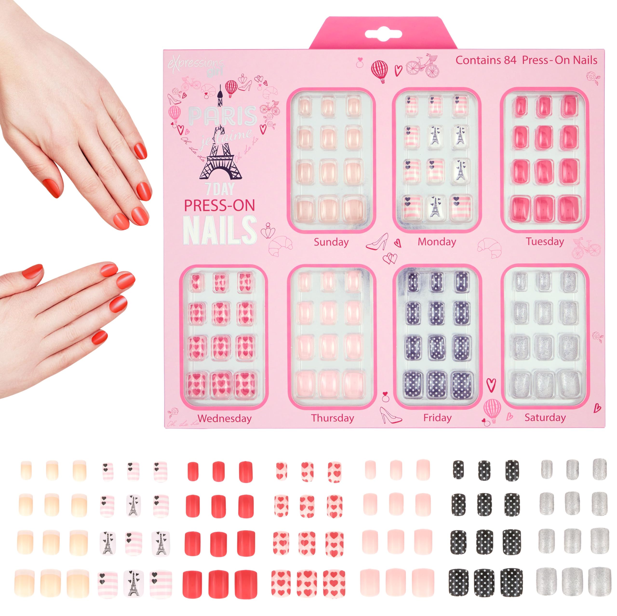 7-Day Press On Nails Set | Assorted Colors Nail Accessories for Kids