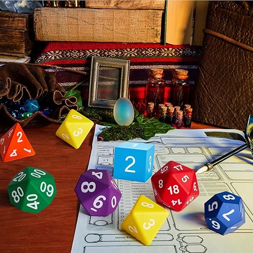 Miniatura 6 de Arrowbash 7 dados poliédricos jumbo de espuma de 3.94 pulgadas, juego de 7 dados de 4, 6, 8, 10, 12, 20 lados, dados para enseñar números,