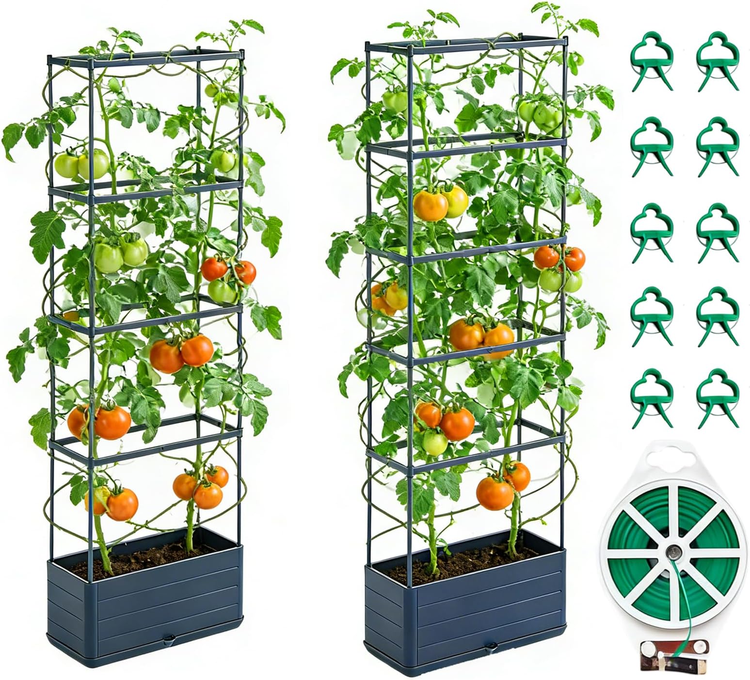 2 Pack Raised Garden Bed Planter Box with Trellis, 55” Raised Beds for Garden Tomato Cage for Climbing Vegetables Plants Flowers, Self-Watering Tomato Planter with trellis Outdoor & Indoor