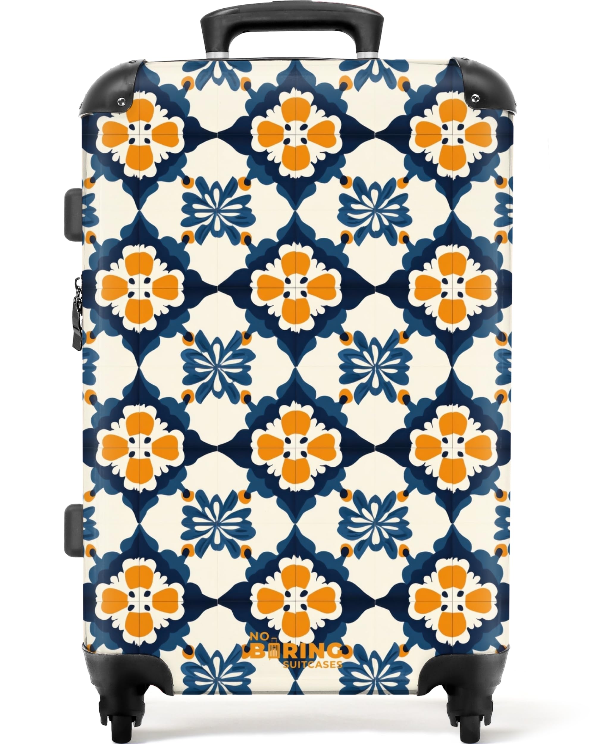 NoBoringSuitcases.com® Koffer Mittelgroß 67x43x25 cm Hartschalenkoffer L Trolley Rollkoffer 4 Rollen Leicht Hartschale Mittel Groß Klassisch - Geometrisch - Blau