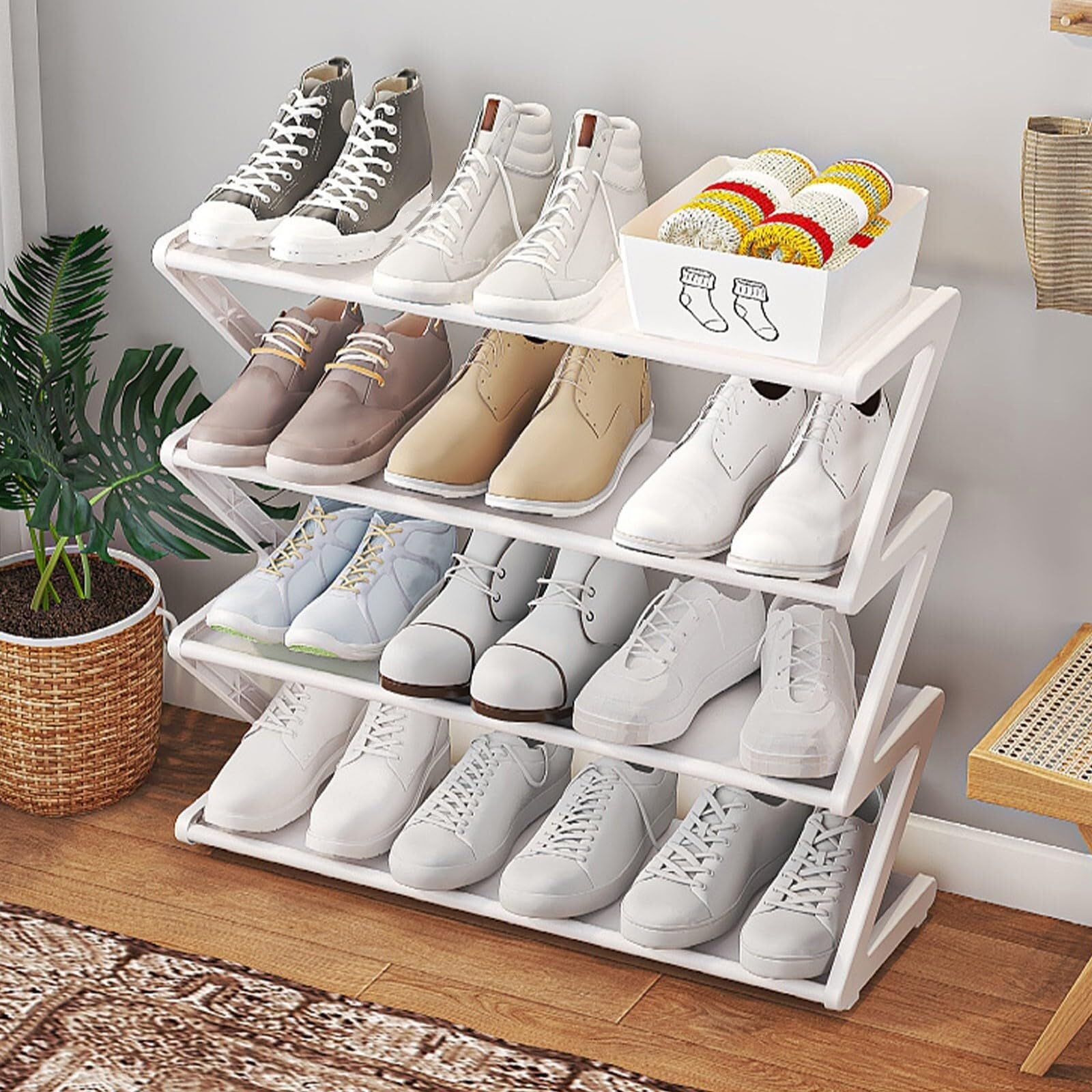 Meuble à chaussures moderne en acier inoxydable à 4 niveaux pour dressing et placard
