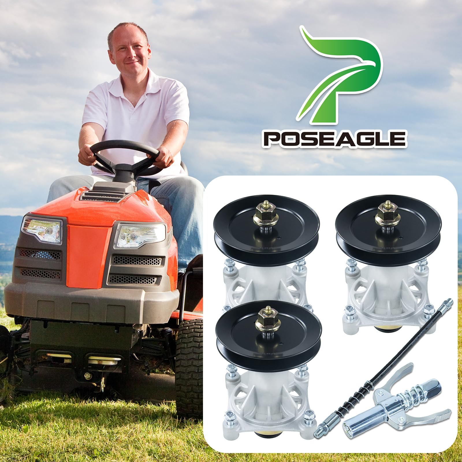 POSEAGLE 3 Pack 587819701 Spindle Assembly Kit with 153535 Pulley Replaces Craftsman 587819701 Mandrel Assembly Craftsman 42, 187292, 187281, 532187281, 587125401, 587820301, 587253301, 532173436