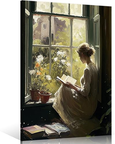 Miniatura 12 de Huabsad Pintura al Óleo de Retrato Vintage Arte de Pared Niña de Biblioteca Retro Leyendo Libro Antiguo Pósteres Famosos Cuadros Antiguos Femeninos