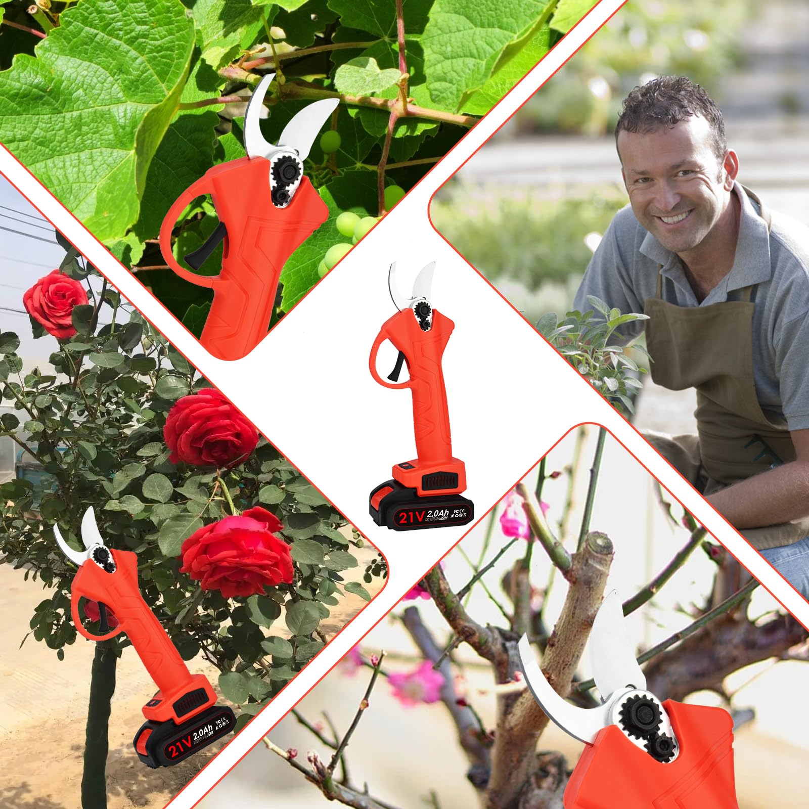 Tijeras de Podar Electricas 30MM, Tijeras de Podar Bateria con 2 Batería 2000 mAh, Podadora Eléctrica Recargable Para Jardín, Ramas, Macizo de Flores,Olivos, Vides, Manzanos