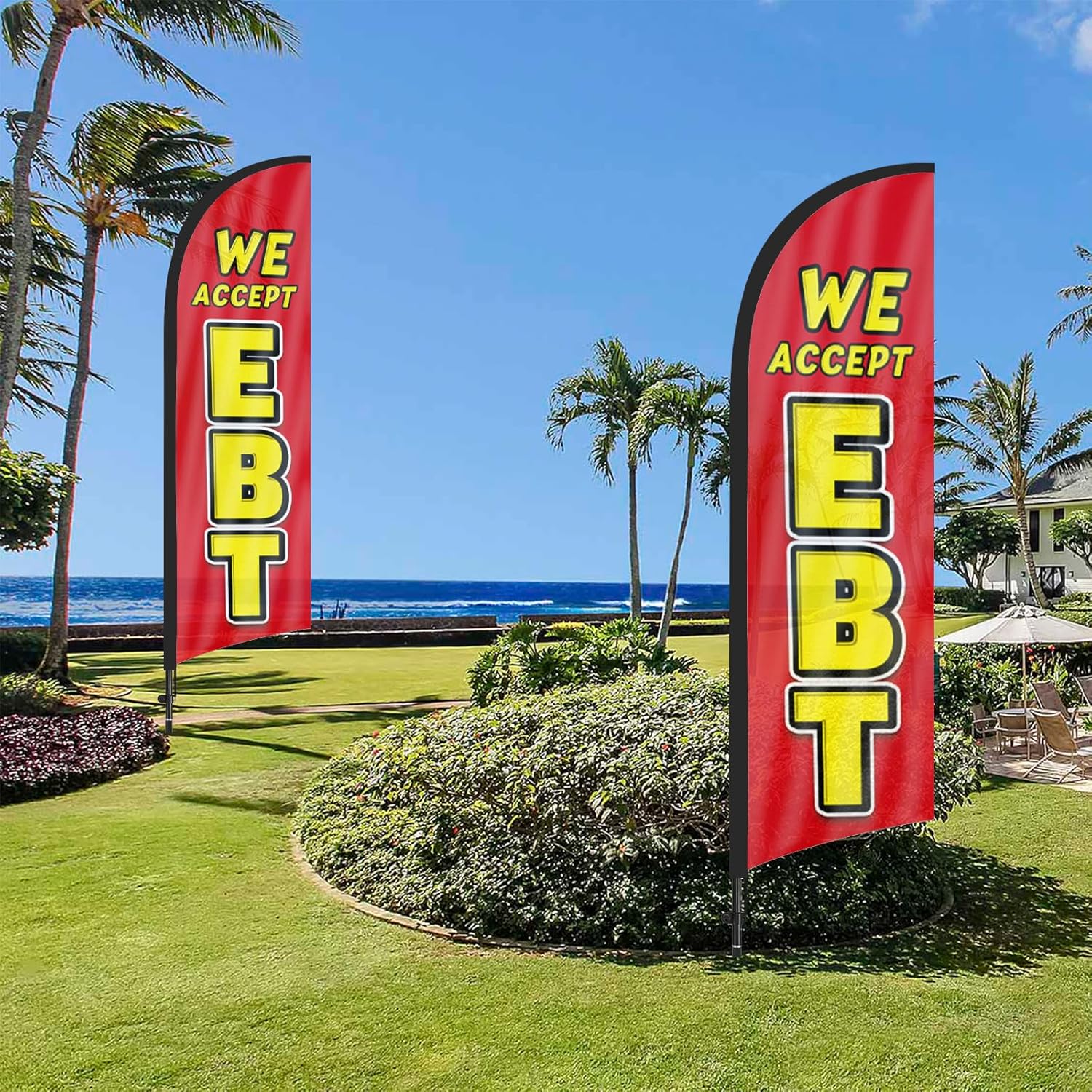 We Accept EBT Advertising Swooper Flag Banner, We Accept EBT Feather Flag with Flag Pole and Ground Stake, Advertising Feather Banner Sign for We Accept EBT Business 8Ft