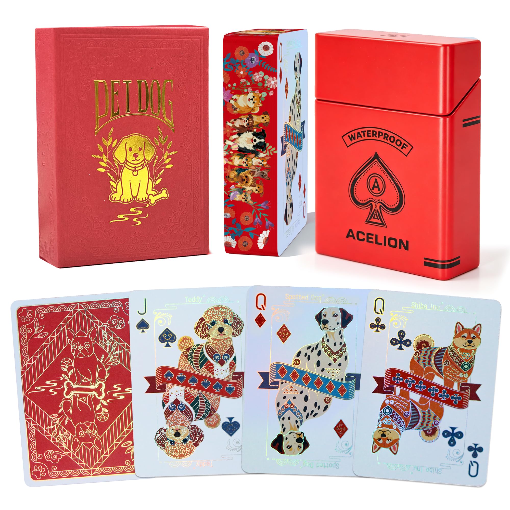 WJPC Gold Pet Dog Edge Playing Cards With Red Iron Box,Flower-Cut Playing Cards,Pet Dog Elements, Deck of Cards ，Game and Party Gift Poker Cards (Dog Cards Box) — image 1