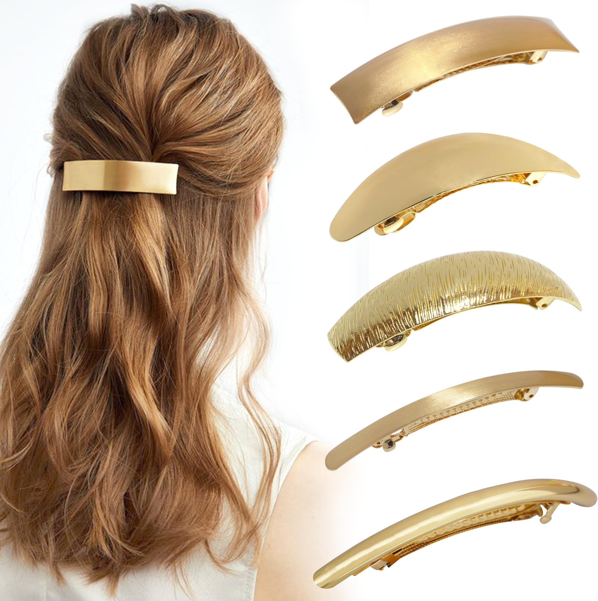 DeD Pack of 5 Women Hair Clips Metal Hair Pins Simple Retro Large Hair Barrettes French Clip Barrettes For Women Lady(Gold)