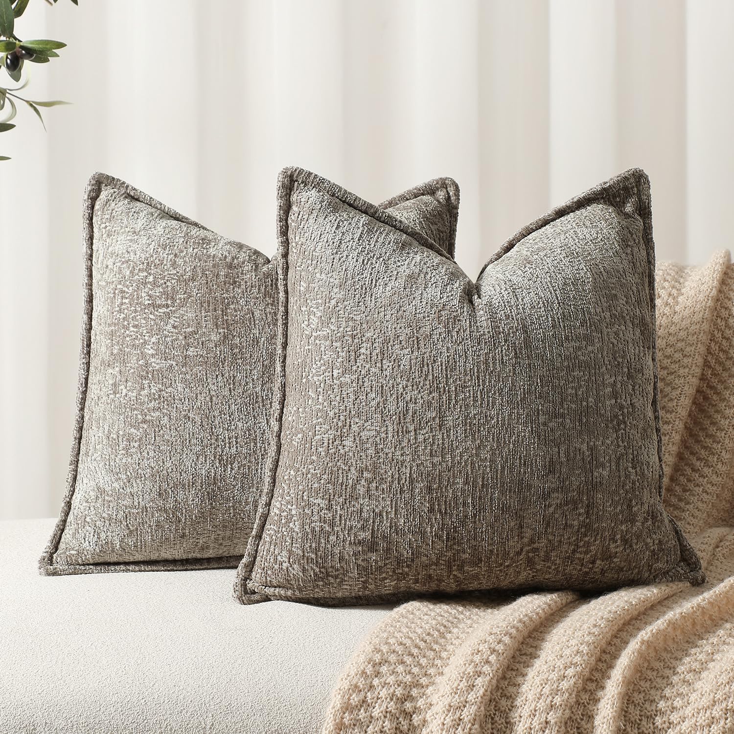 Amazon.com: DEZENE Pack of 2 Grey Decorative Throw Pillow Covers 20x20 ...