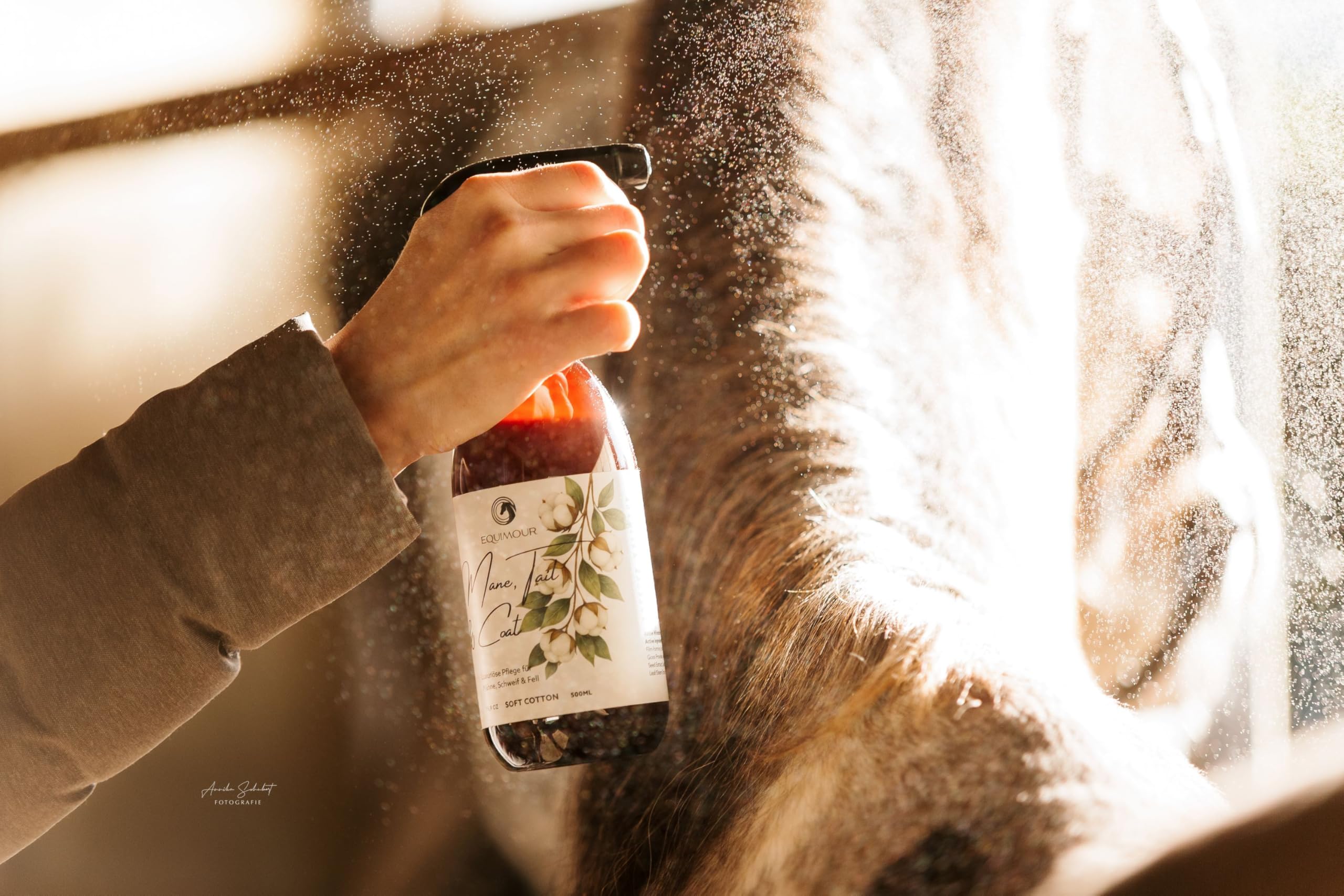 Spray per criniera e coda cavalli lucido cura pelo profumo cotone morbido antipolvere