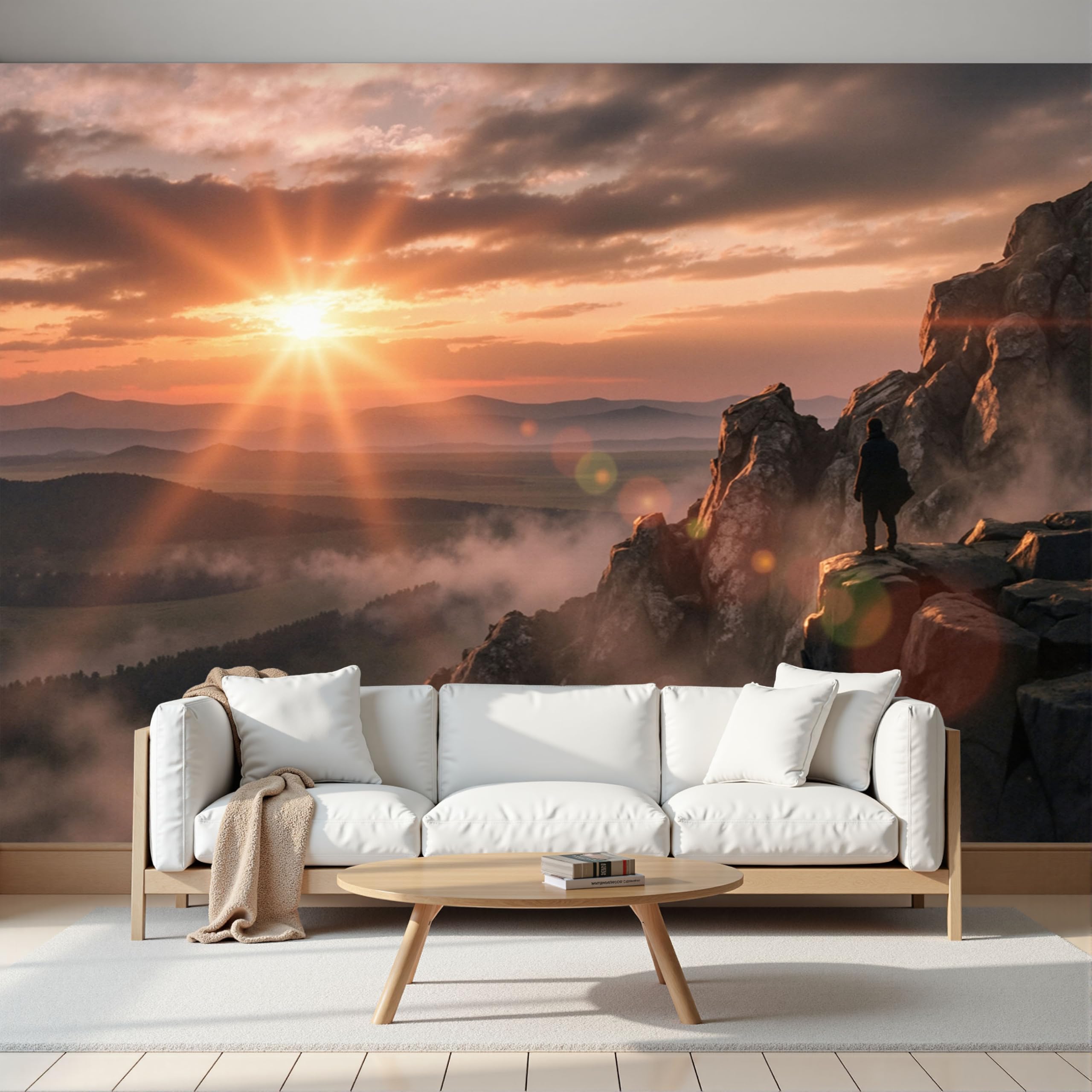 Carta da Parati Paesaggi Soleggiati 250Lx175A cm, Fotomurali Fotografia Di Scogliere Decorazioni Parete, Tessuto di Seta Murale per Camera Letto, Soggiorno, Ufficio, TV Sfondo