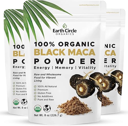 Earth Circle Organics Polvo de raíz peruana de maca negra orgánica, raíz de maca negra para hombres, suplemento natural, vitaminas esenciales,