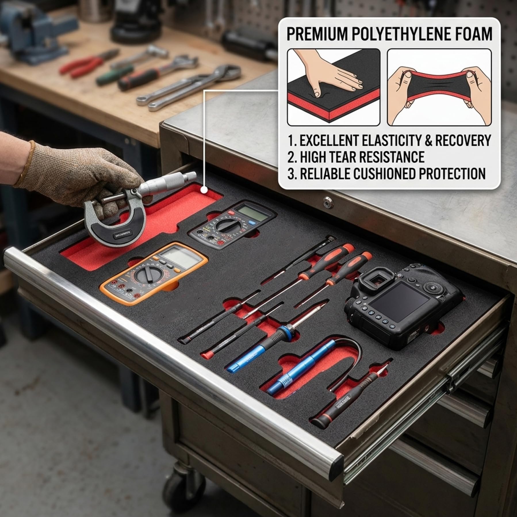 Schaumstoffeinlagen für Koffer 4 Stück schwarz-rote Polyethylenplatten 15,75 x 19,69 x 1,18 Zoll hochelastischer reißfester Organizer