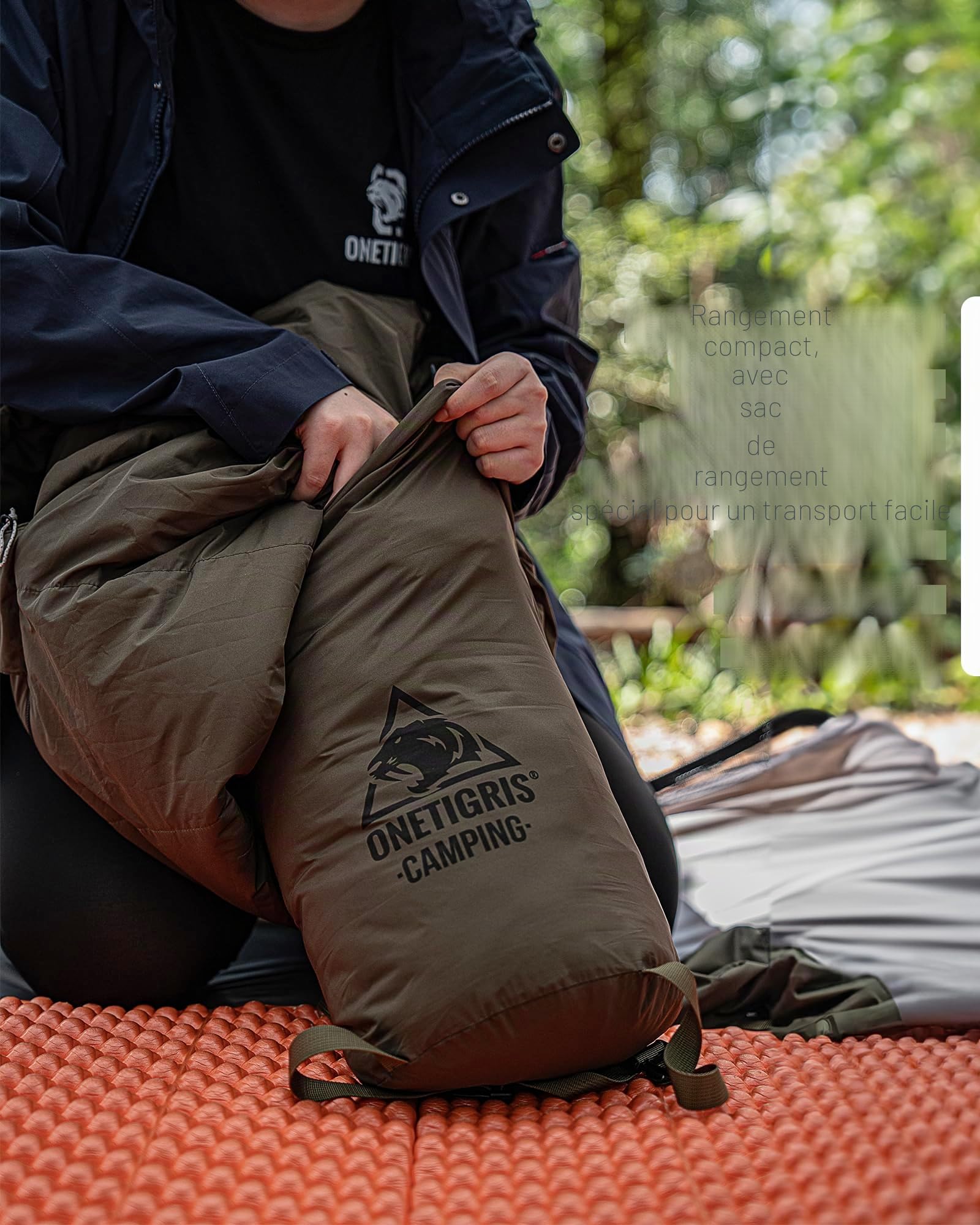 OneTigris Sac de couchage d'extérieur - Petit format une fois replié - 3 saisons - 8 °C à 15 °C - Ultra léger et compact - Pour camping, voyage, randonnée - Vert