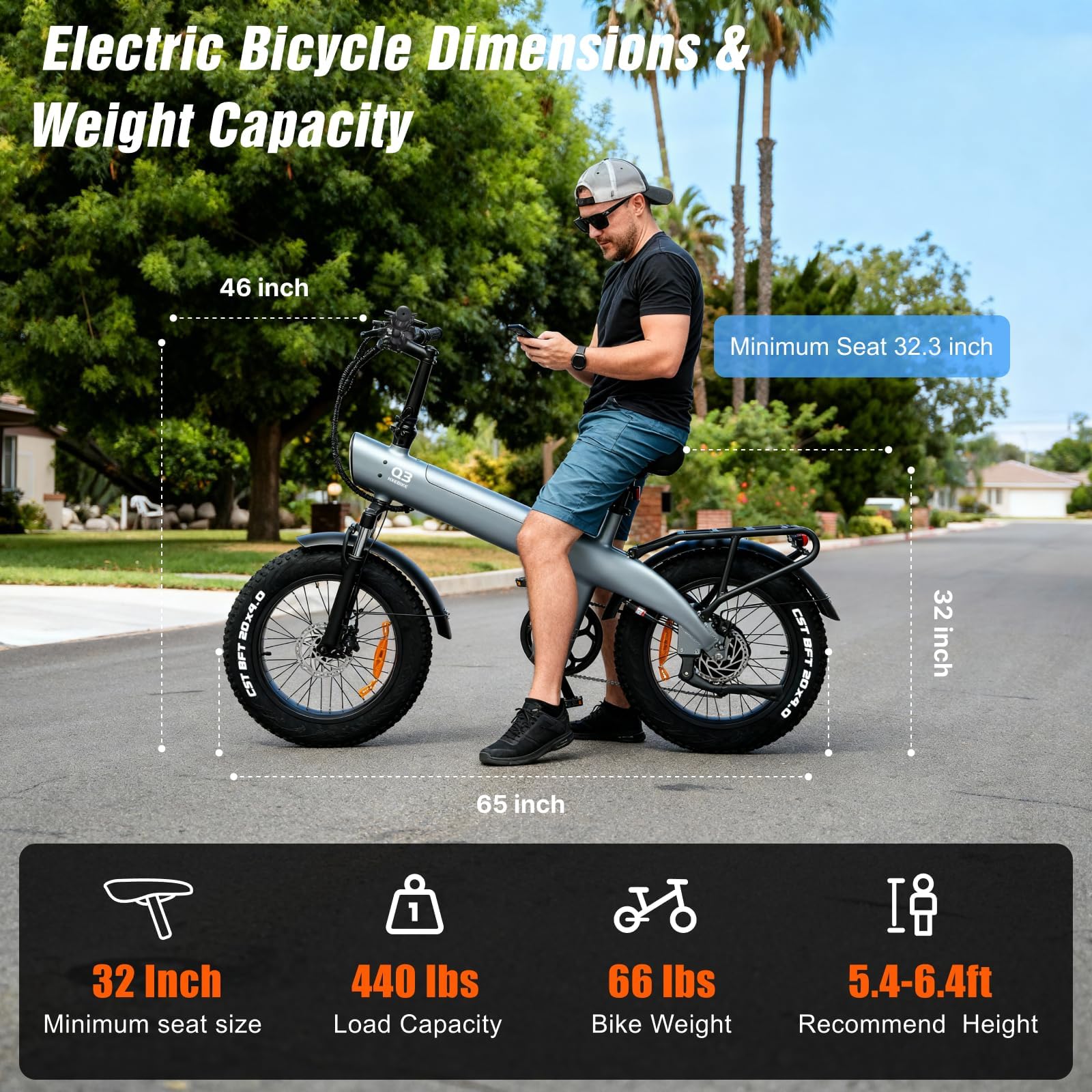 HX Q3 Bici Elettrica per Adulti,20" Fat Tire,E-bike Per Pendolari Urbani & MTB,115 NM,Batteria Rimovibile 48V 20AH,200KM,3 Modalità di Guida e 7 Velocità,Freni a Disco Idraulici,Portapacchi Posteriore