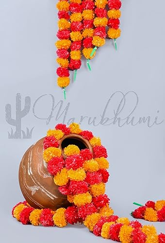 Vista 46 de Tira de flores artificiales Marubhumi, 5 unidades de 4,5 pies de largo, flores de caléndulas, guirnalda para decoración Diwali, decoración Amarillo