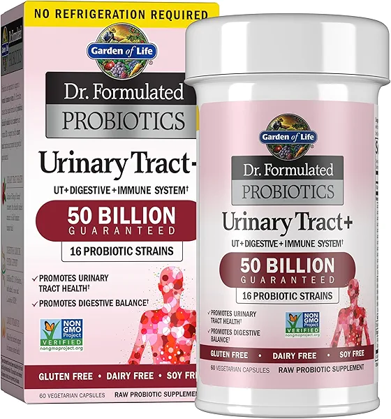Garden of Life Dr. Formulated Probiotics Urinary Tract+ - Acidophilus Probiotic Supports Urinary Tract Health, Digestive Balance – Shelf Stable - Gluten, Dairy, and Soy-Free - 60 Vegetarian 