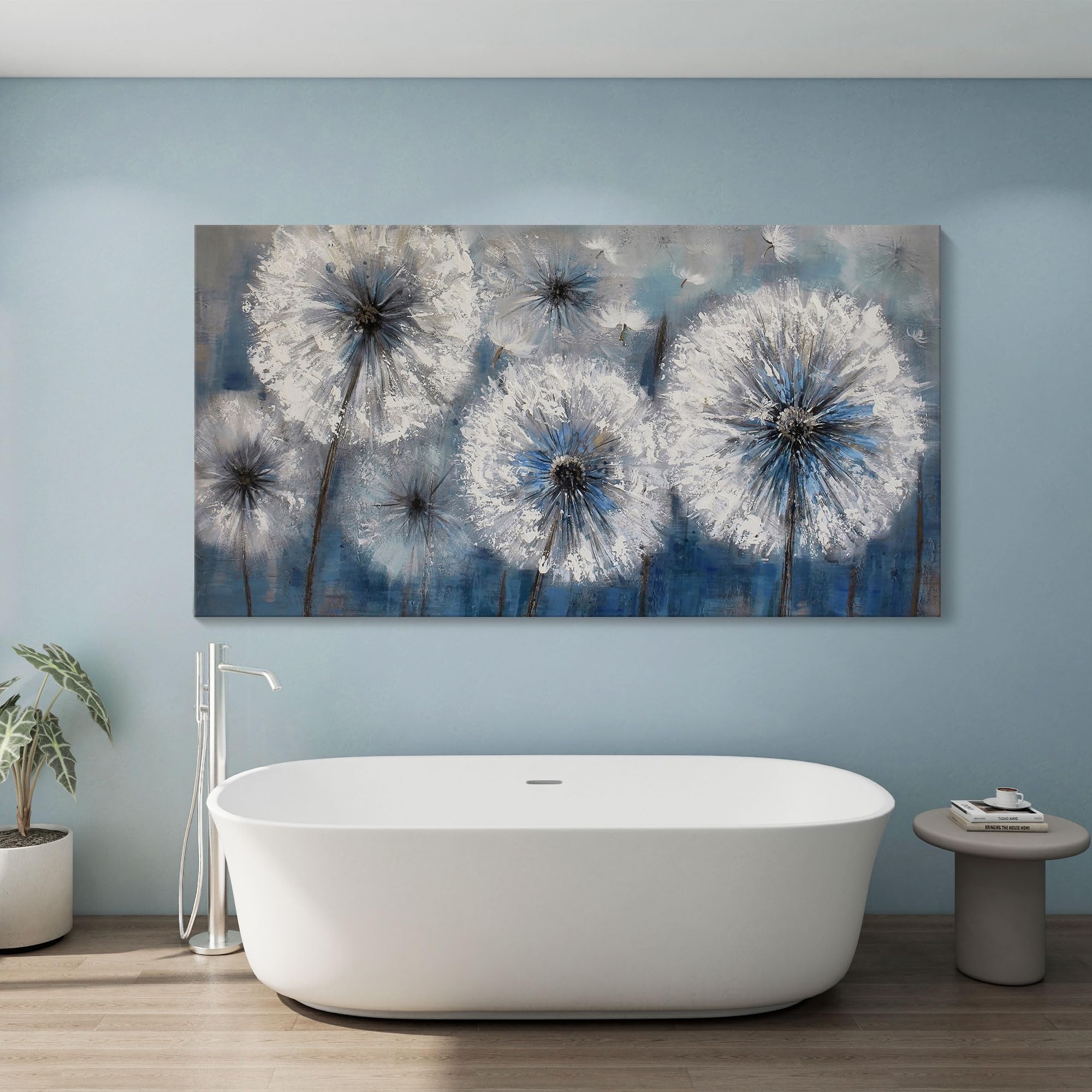 Condition photo showing New/Like New for dandelion wall art blue large picture for living room canvas art wall decor above bed white flower artwork for walls wall paintings modern art aall decor framed wall art for bedroom 29×58in
