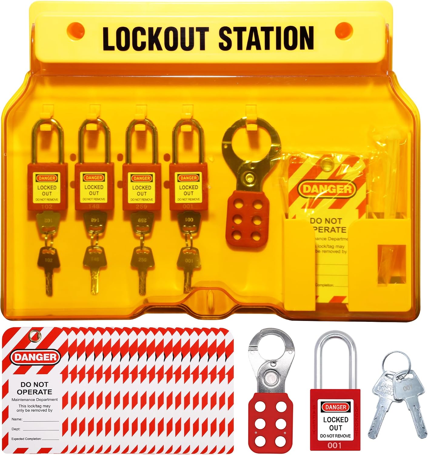 Lockout Tagout Station – Wall-Mounted OSHA-Compliant Loto Board Kit with 5 Safety Padlocks Keyed Different, 2 Hasps, 25 Lockout Tags & 25 Nylon Ties for Industrial, Machinery, and Electrical Safety