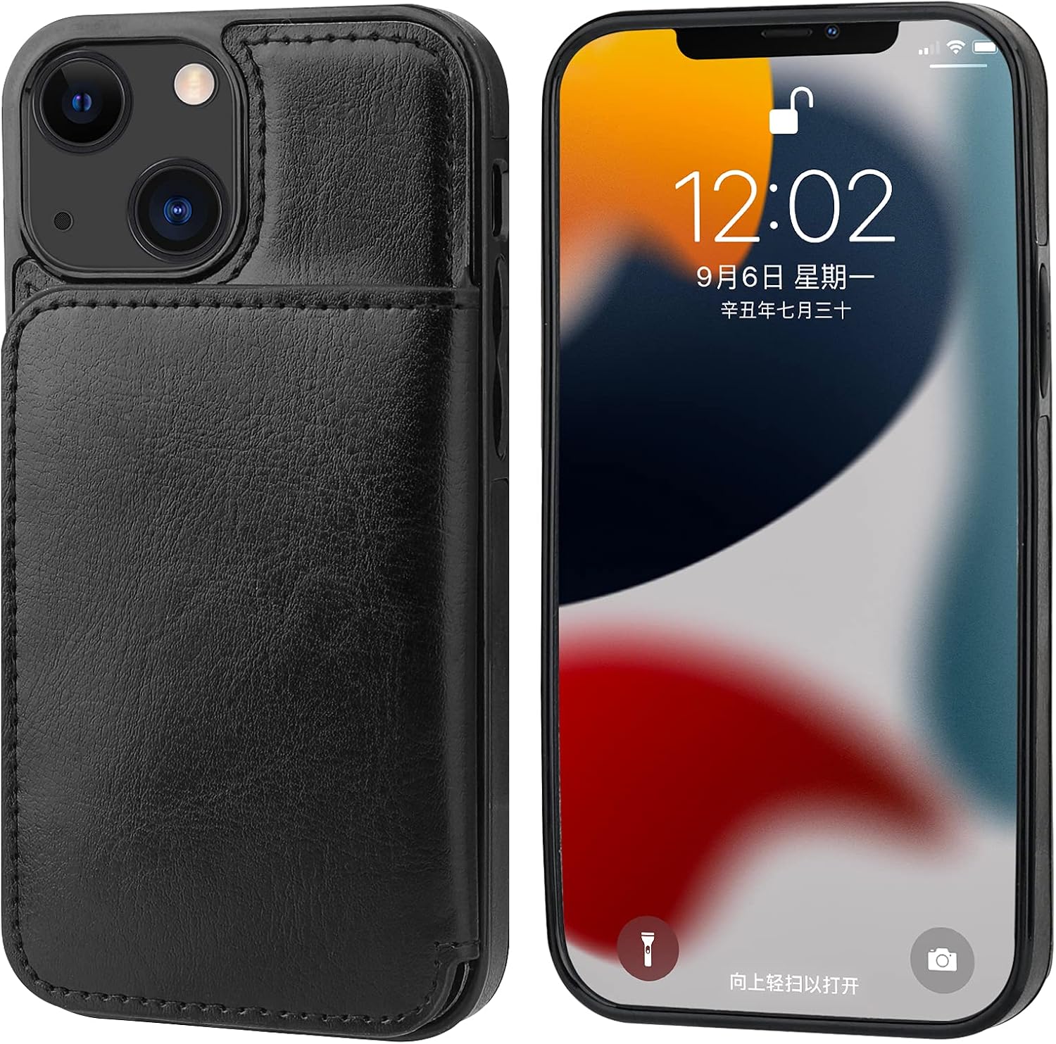 KIHUWEY for iPhone 13 Mini Wallet Case Credit Card Holder Leather, Black