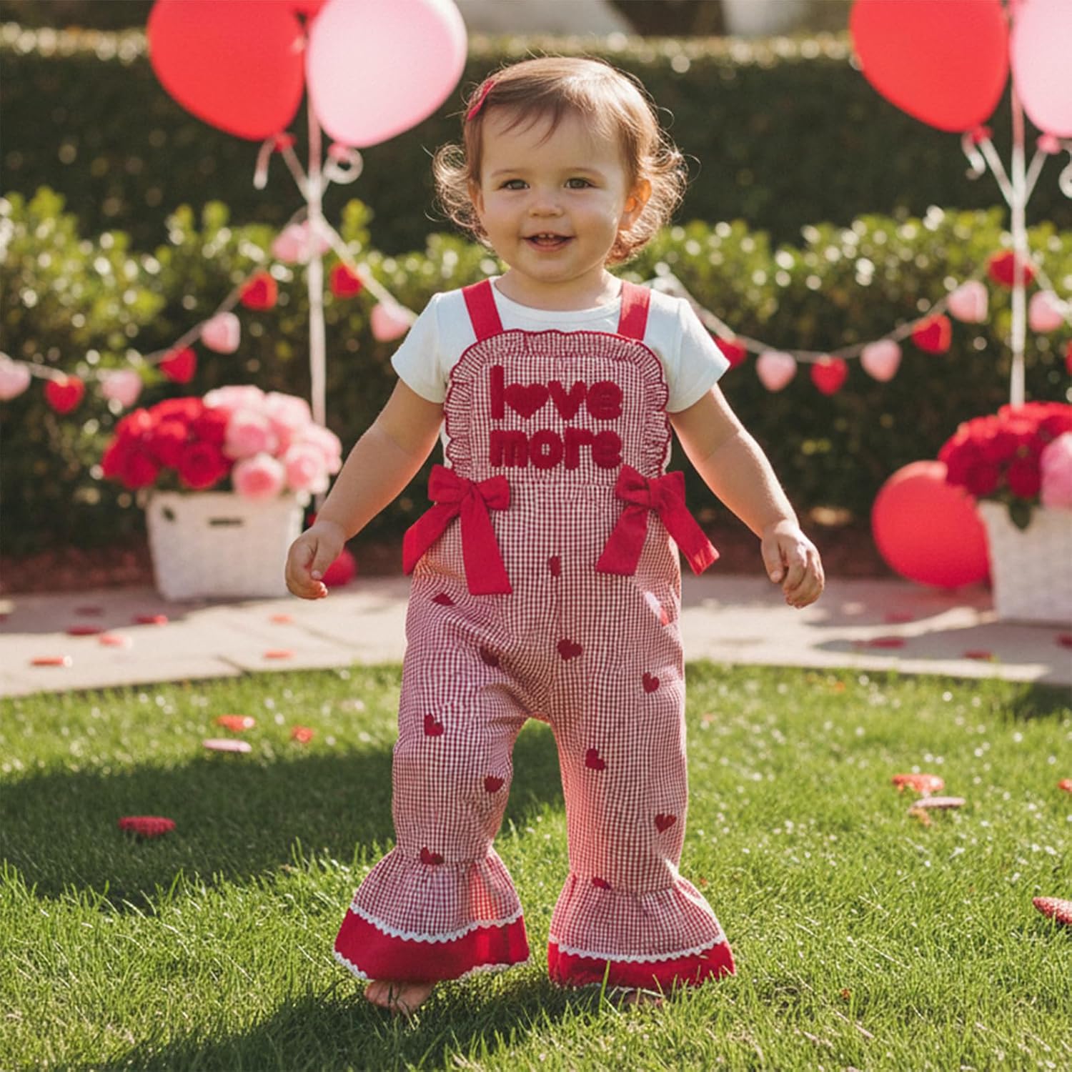 Adobabirl Toddler Baby Girl Easter Outfit Overalls Easter Eggs Bunny Embroidery Romper Flare Pants Bell Bottom Jumpsuit - Image 2