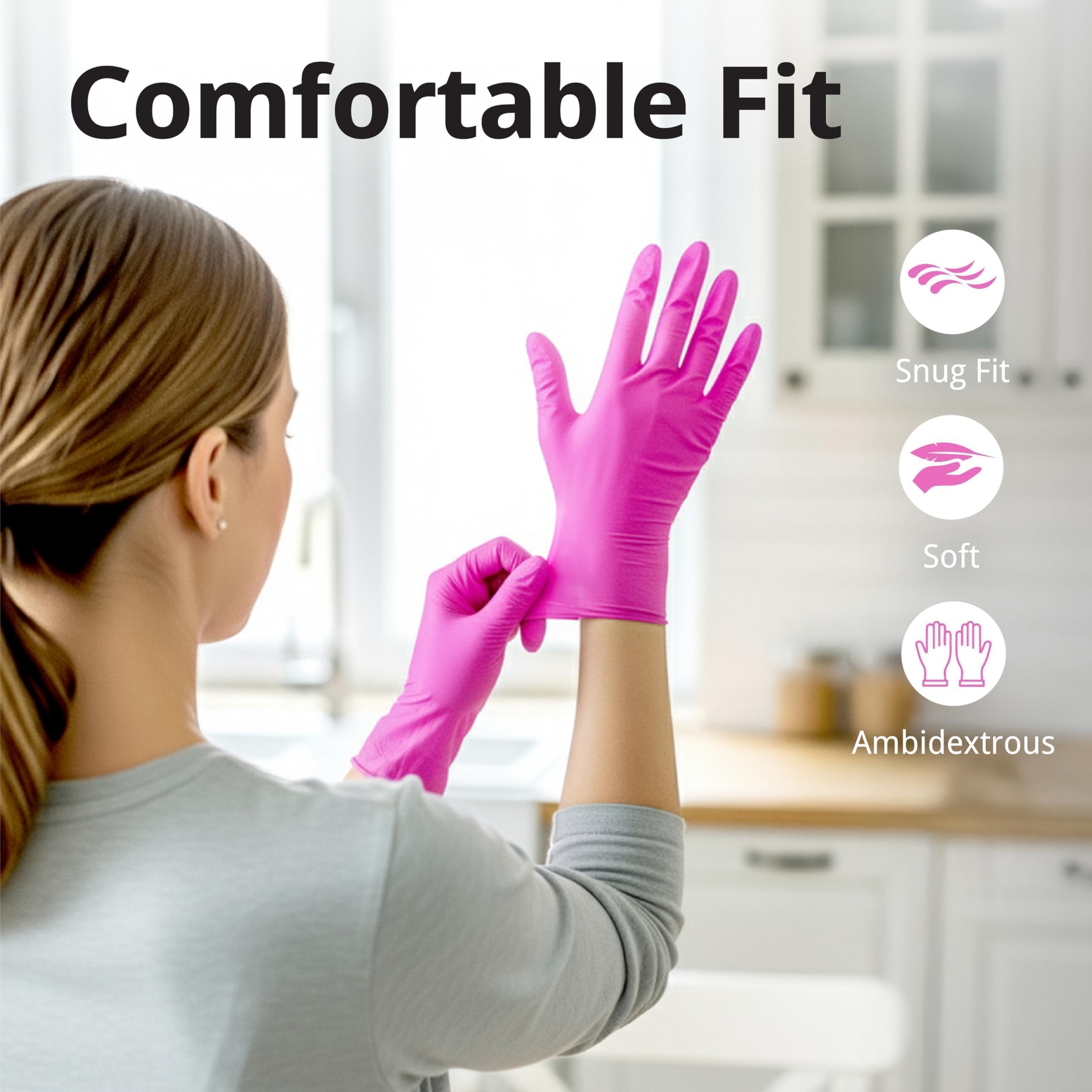 SwiftGrip Guantes de nitrilo sin polvo, XS, caja de 1000 (10 cajas) – 3 mil, desechables, sin látex, para cocina, limpieza, esteticistas, peluquero – rosa/fucsia