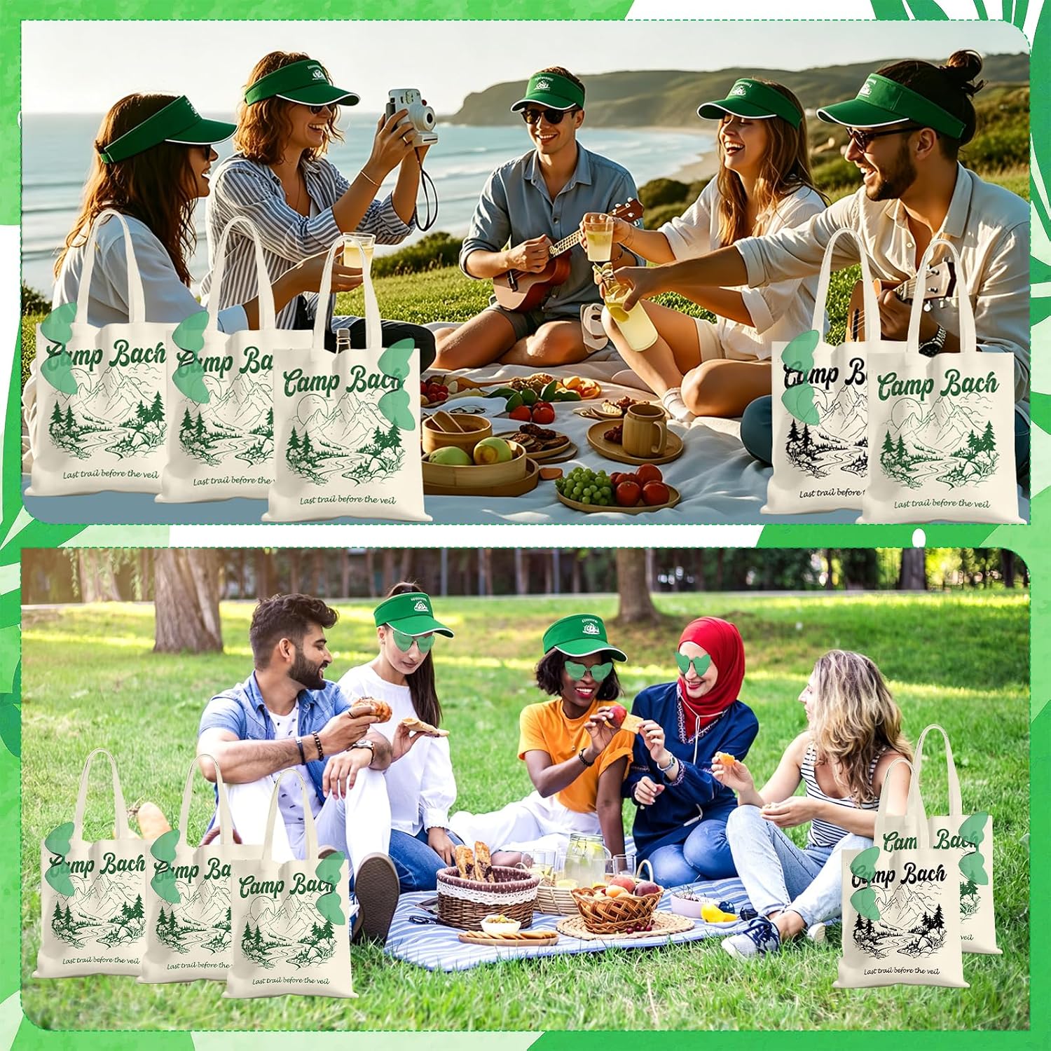 24 Pcs Camp Bachelorette Party Favors Include 8 Tote Bags 8 Sun Hats 8 Heart Shaped Sunglasses for Camp Themed Party Wedding Bridal Bridesmaids Gifts