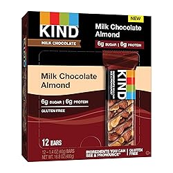 KIND Milk Chocolate Almond Bars, 6g Sugar, 6g Protein, Gluten Free Bars, 1.4 OZ, 12 Count
