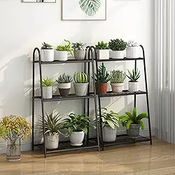 Suporte para Plantas Internas, Racks de Plantas de 3 Níveis, Prateleira de Escada de 3 Níveis, Prateleira para Vasos de Plantas para Sala de Estar, Preto