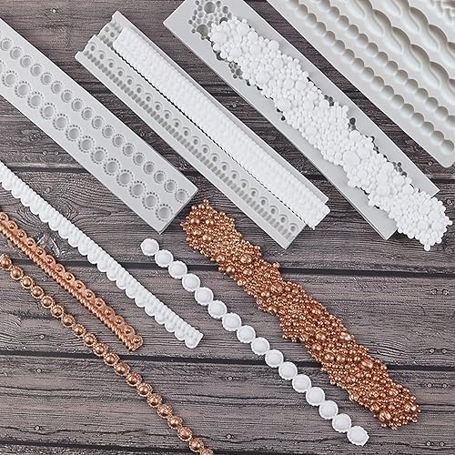 Miniatura 7 de Moldes de fondant de perlas, paquete de 3 moldes de silicona para decoración de tartas, para pasteles, chocolate, cupcake, cuerda de punto, pastel