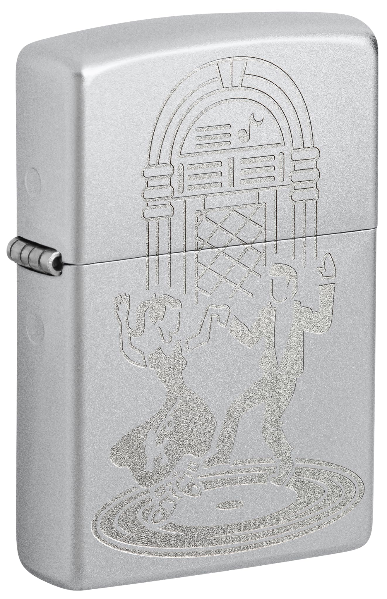 Zippo Windproof Lighter, Vintage Dance Design – Satin Chrome, Lustre Finish – Refillable, Reusable, Windproof Design – Comes in Gift Box – Made in USA
