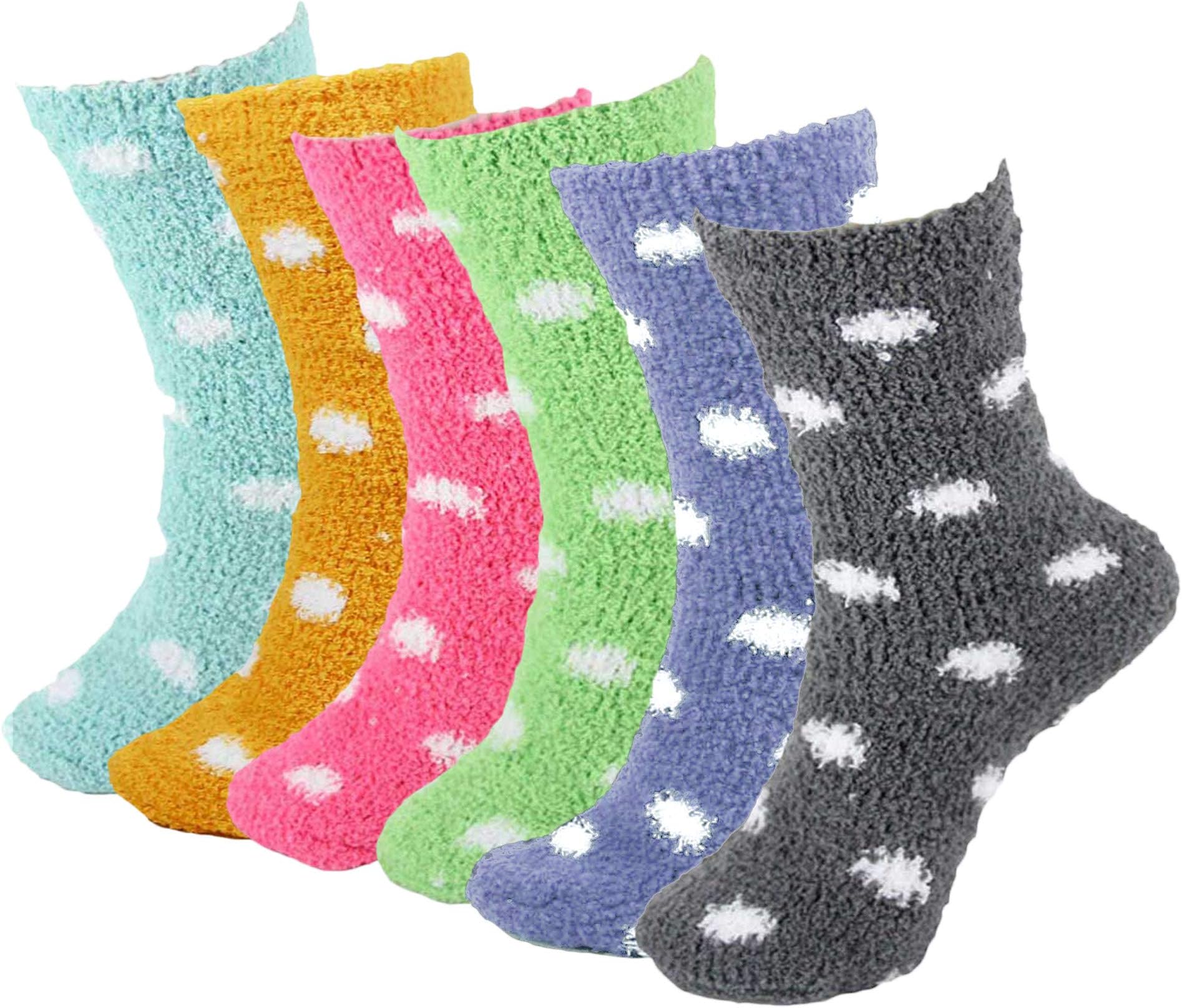 BambooMN Assorted Super Soft Cozy Warm Fuzzy Gradient Socks - 6 Pair Value Pack