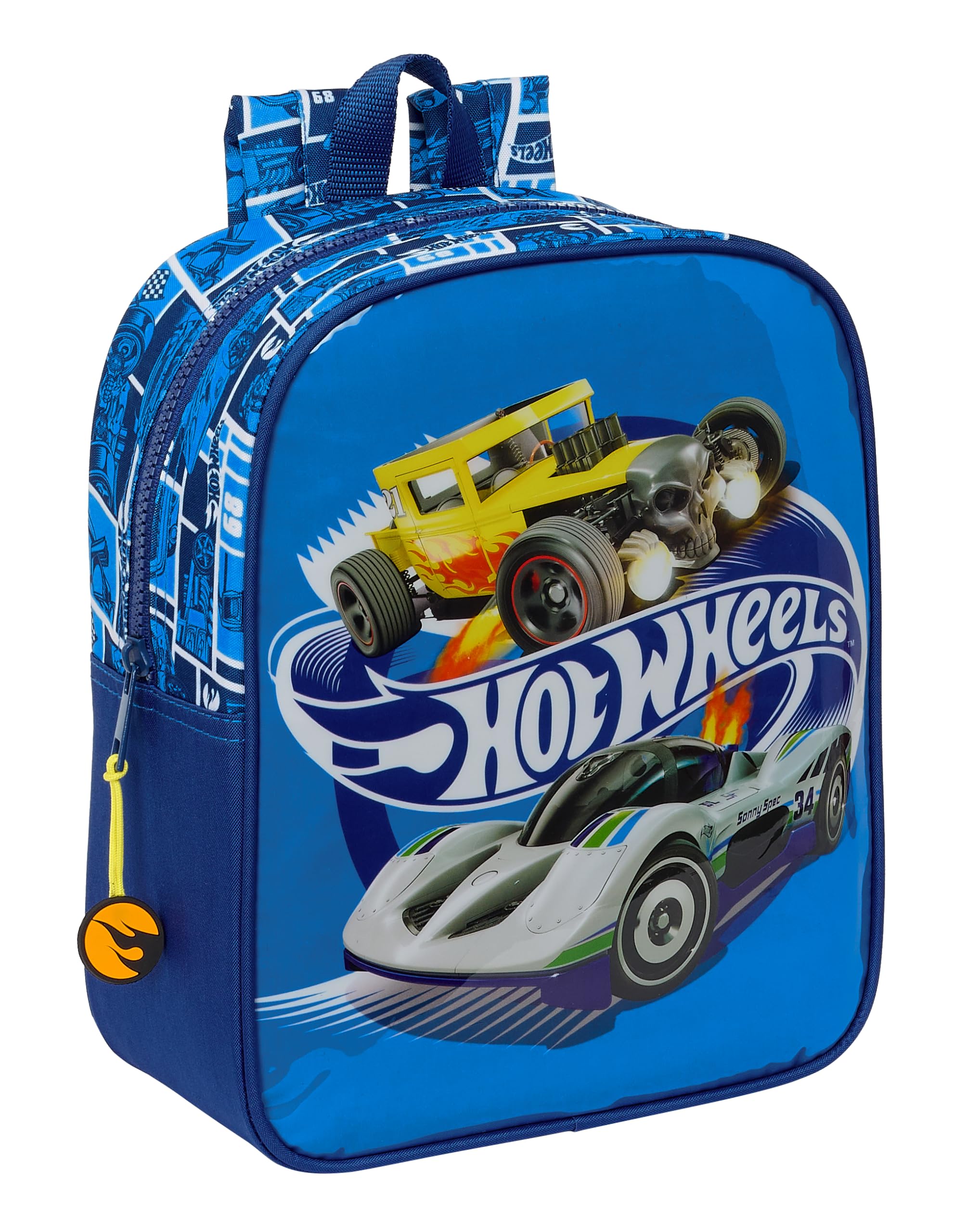 Safta HOT WHEELS SONNY - Mochila Infantil, Mochila Niño, Mochila Escolar, Adaptable a Carro, Ideal para Guardería, Cómoda y Versátil, Calidad y Resistencia, 22x10x27 cm, Color Azul marino