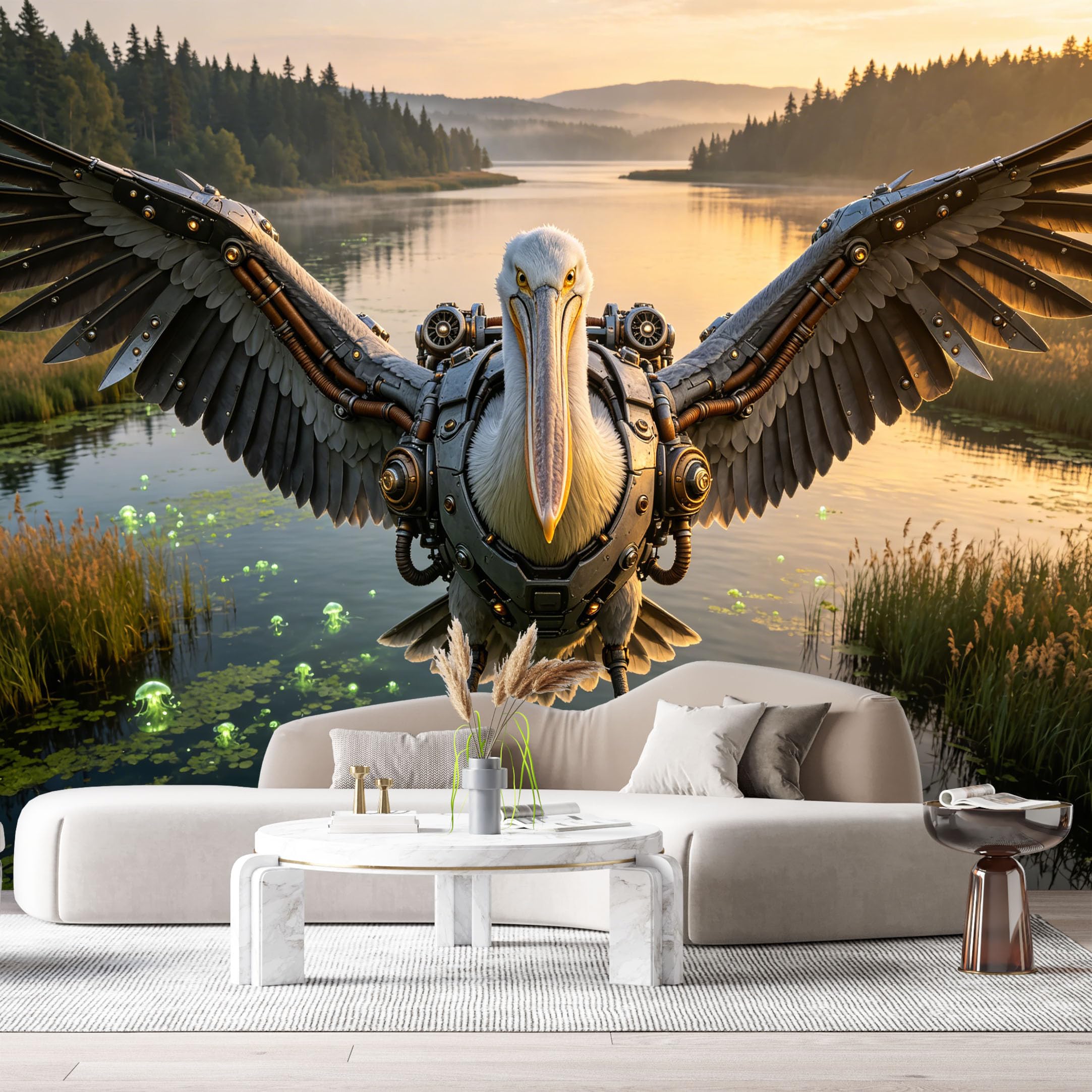 Custom Size Wall Mural Mechanical Pelican Cybernetic Bird Industrial Style SciFi Metal Armor Futuristic Mecha SelfAdhesive Art Prints Removable Large Wallpaper Esports Room Game Room Studio