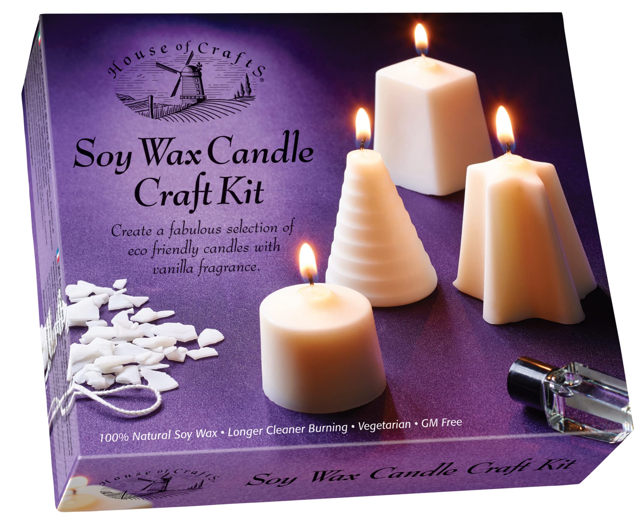 House Of Crafts Soy Wax Candle Craft, Single Craft Kit Set, Beige, Includes Soy Wax Flakes, Candle Mould x 6 Shapes, Vanilla Fragrance Oil, Bulb Pipette, Wick,Wick Rods, Sealer, Instructions