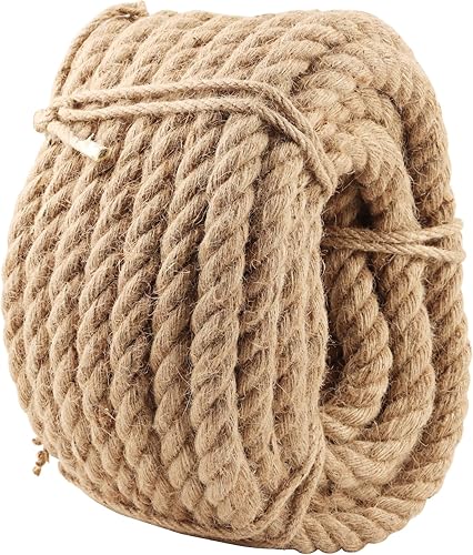 Miniatura 9 de HOIGON Cuerda de yute natural de 1-15 pulgadas x 49 pies, cuerda de cáñamo torcida de 1.181 in x 49.2 ft de grosor, cuerda de yute gruesa para