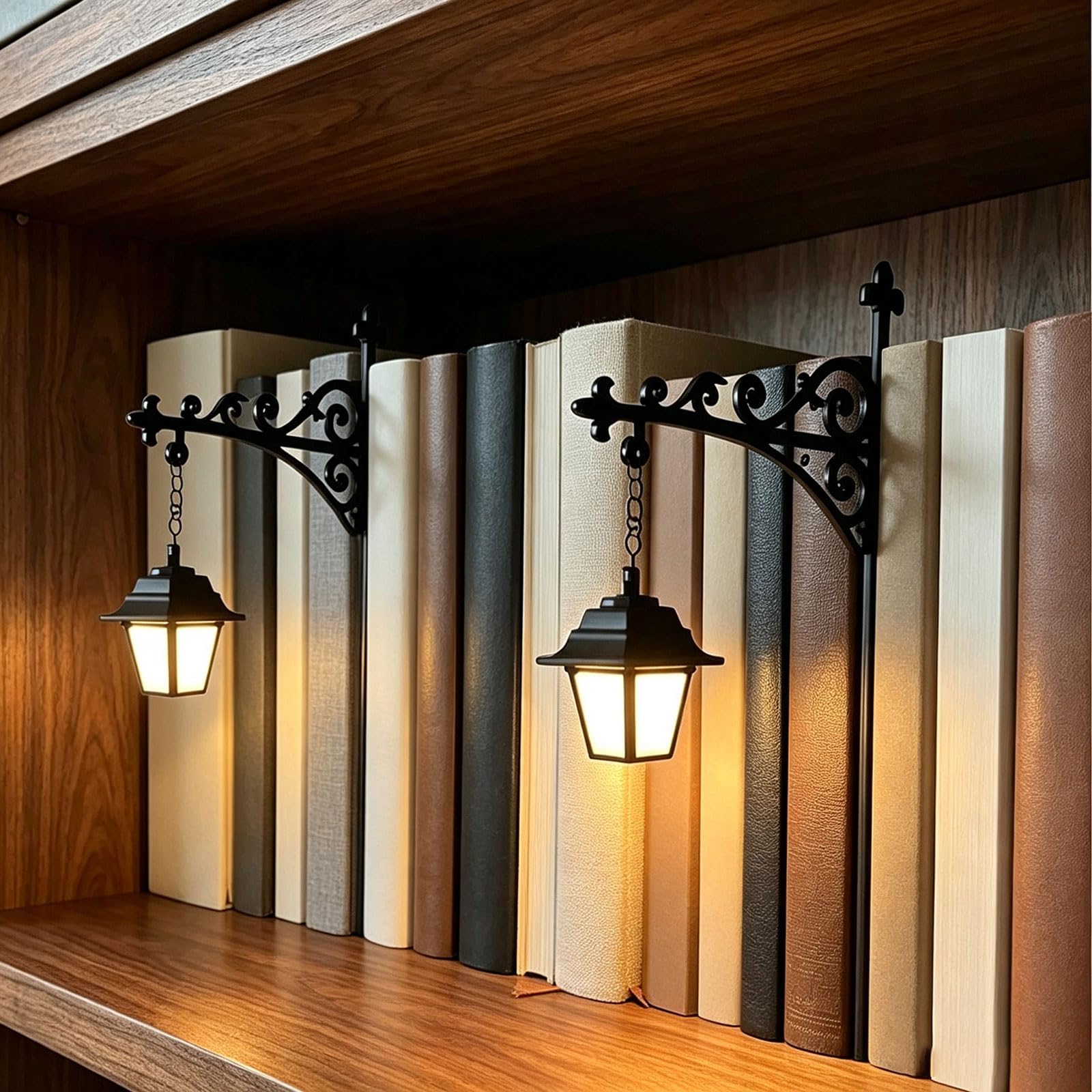 2 Pcs Book Nook Light Lantern, Vintage Hanging LED Bookshelf Lantern Light