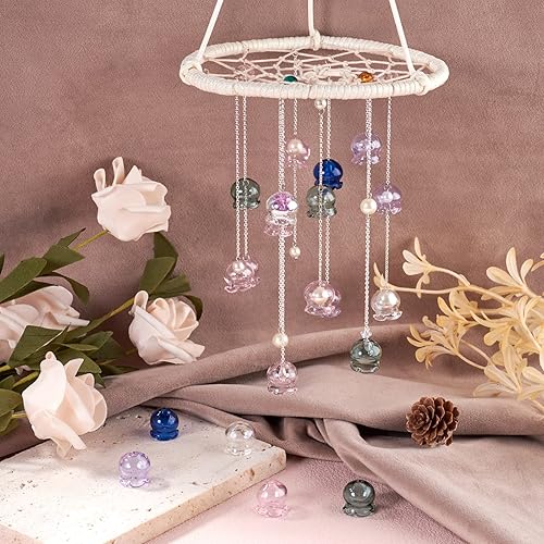 Vista 132 de FASHEWELRY 10 cuentas de cristal hechas a mano, cuentas florales de cristal, cuentas espaciadoras de flores de trompeta transparentes, cuentas